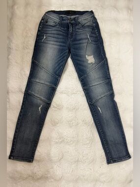 KanCan Medium Wash Distressed Moto Skinny Jeans